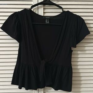Low Cut tie front flutter sleeve peplum top